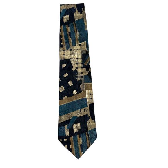 Alexander Cross Ltd. Neck Tie Blue Tan All Silk Men's Suit Accessories Formal 4" - Picture 2 of 8